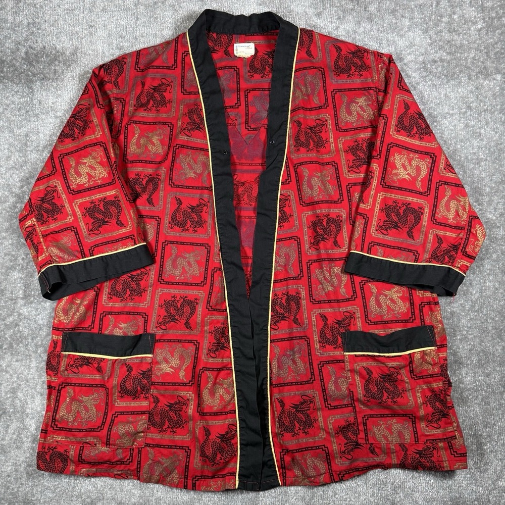 Vintage Penneys Towncraft Smoking Jacket Men's Large Red Black Dragon